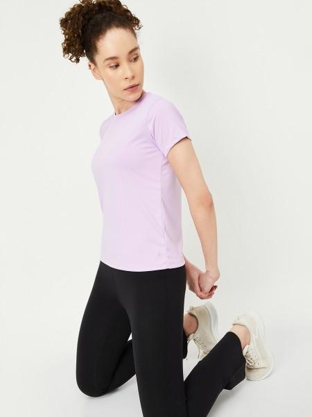 women solid round neck polyester purple t-shirt