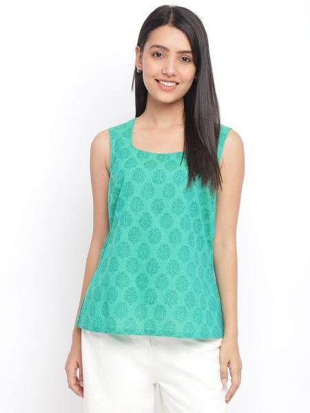 casual sleeveless floral print women green top