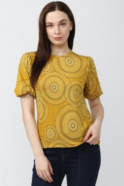 casual regular sleeves graphic print women yellow top