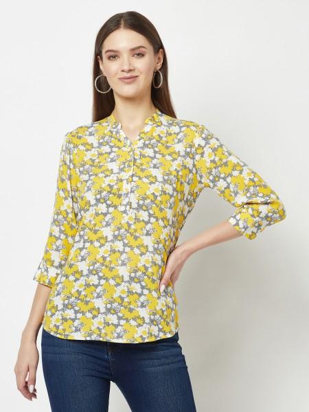 casual regular sleeves printed women yellow top