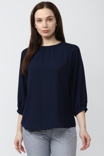 casual regular sleeves solid women dark blue top