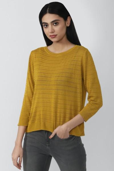 casual regular sleeves striped women yellow top