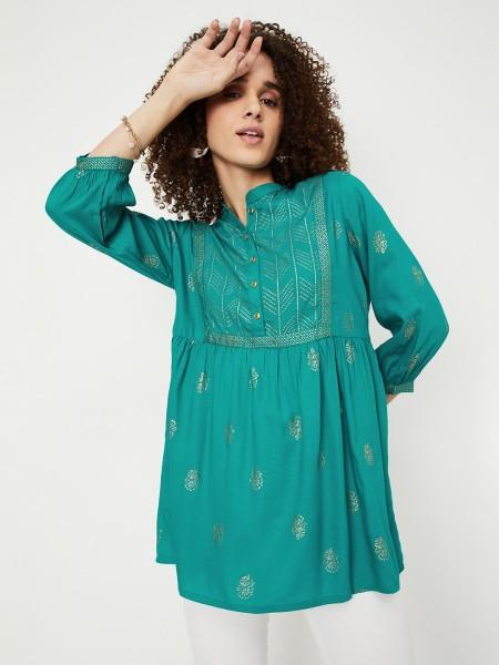 casual regular sleeves printed women light green, gold top