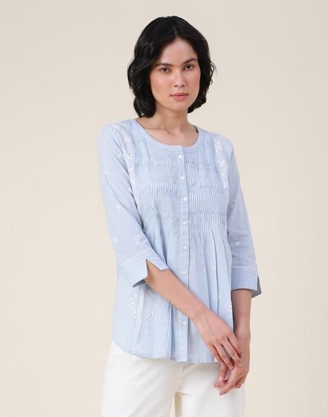 casual regular sleeves embroidered women light blue, white top