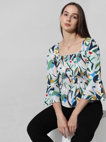 casual flutter sleeves printed women multicolor top