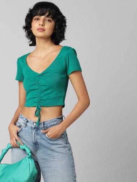 casual regular sleeves solid women green top