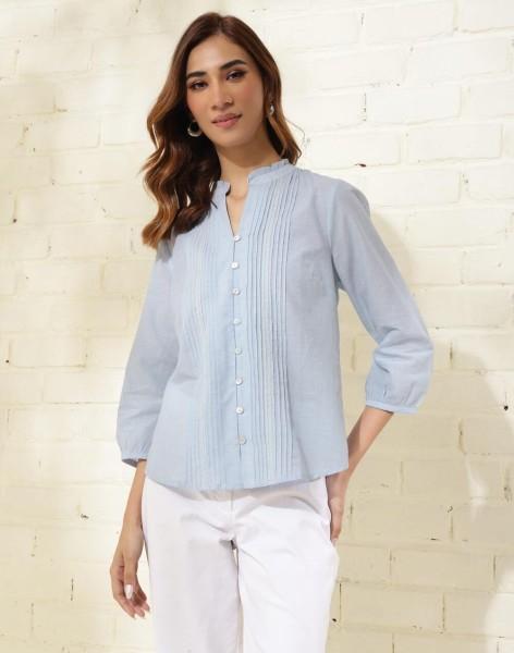 casual regular sleeves solid women blue top