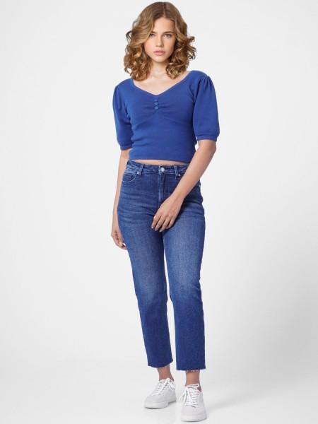 casual regular sleeves solid women blue top