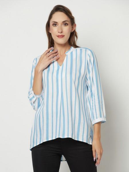 casual regular sleeves striped women blue top