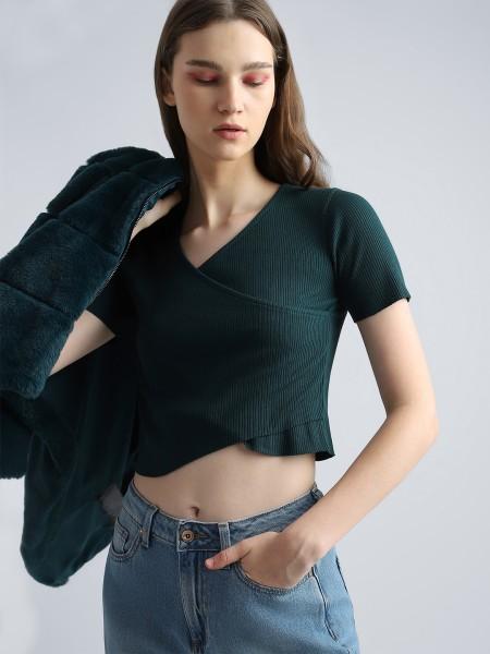 casual regular sleeves solid women green top