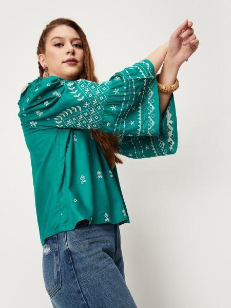 casual regular sleeves embroidered women white, green top