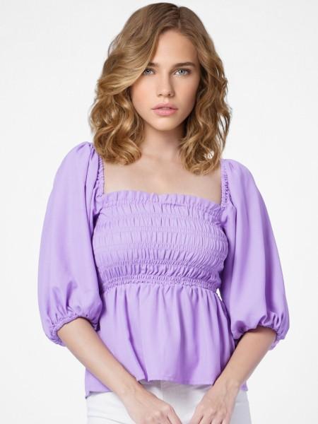 casual balloon sleeve solid women purple top