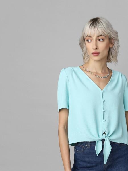 casual regular sleeves solid women blue top