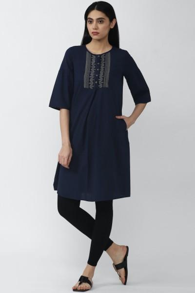 casual regular sleeves embroidered women dark blue top