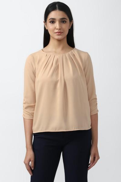 casual regular sleeves solid women beige top