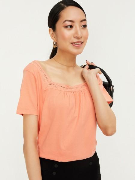 casual cap sleeves solid women orange top