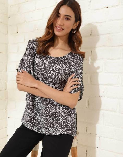 casual regular sleeves printed women black top