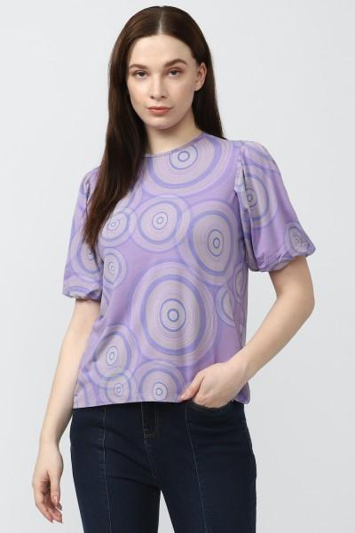 casual regular sleeves graphic print women purple top