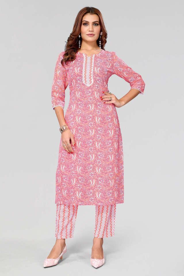 printed knee length cotton woven womens kurta set