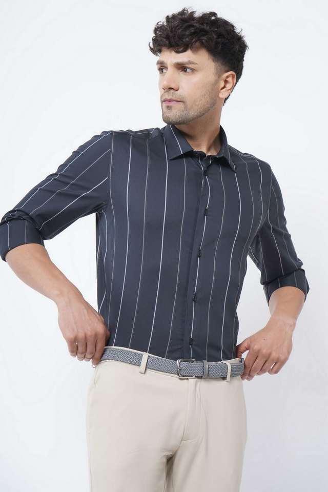 stripes blended fabric slim fit mens formal shirt