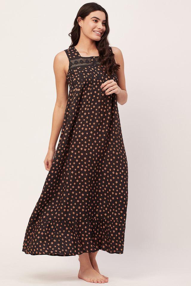 sleeveless long nightdress printed square neck nightgown maxi