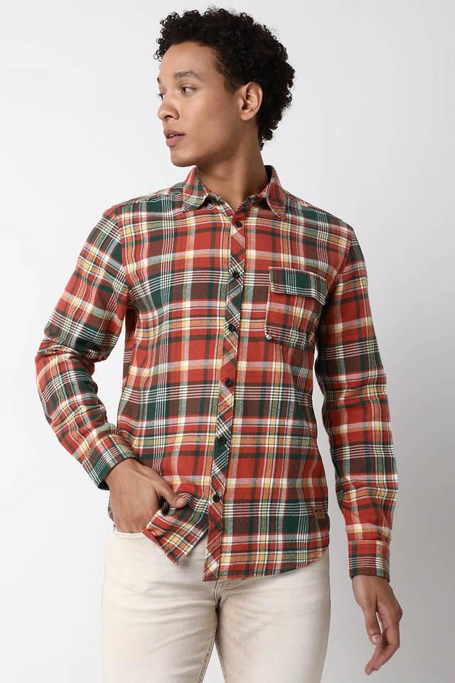 checks blended regular fit mens casual shirt