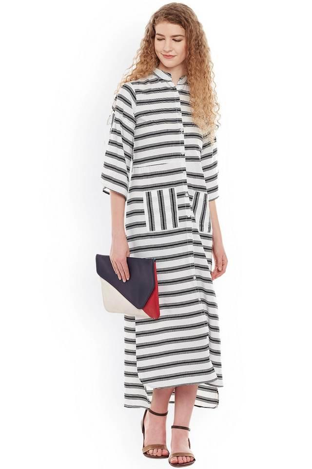 stripes crepe collared womens mini dress