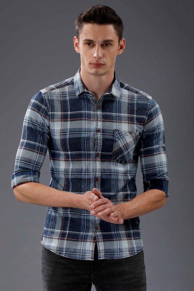 checks cotton blend slim mens casual shirt