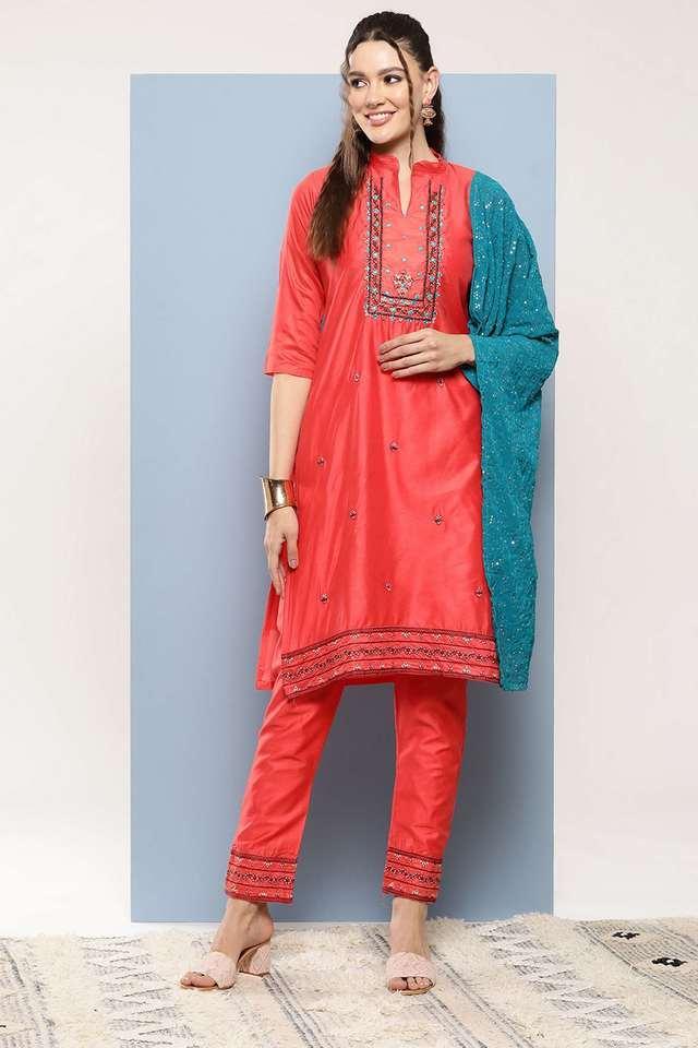 embroidered full length cotton blend knitted womens kurta set