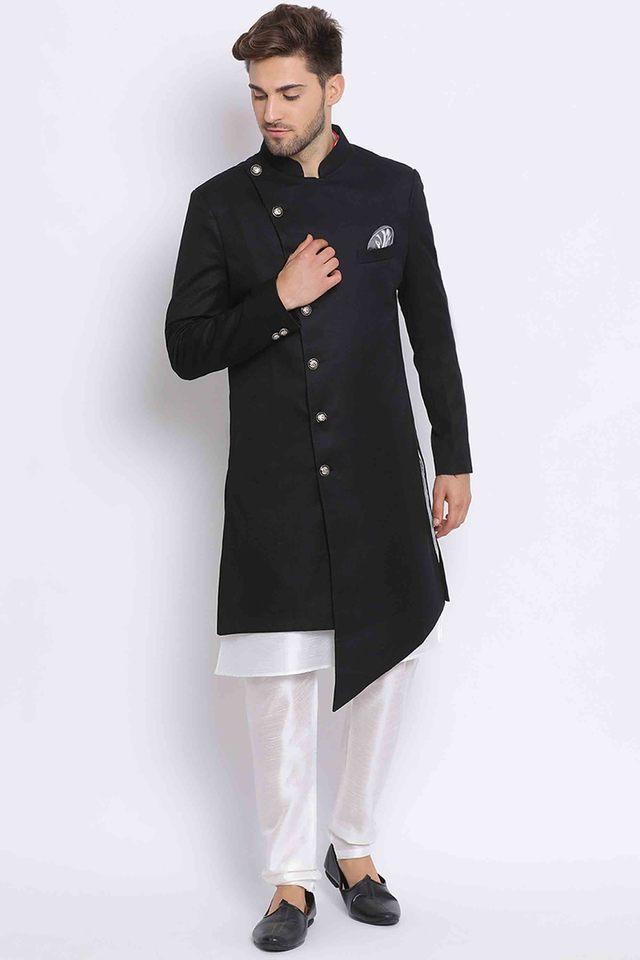 solid poly blend mens occasion wear kurta pyjama