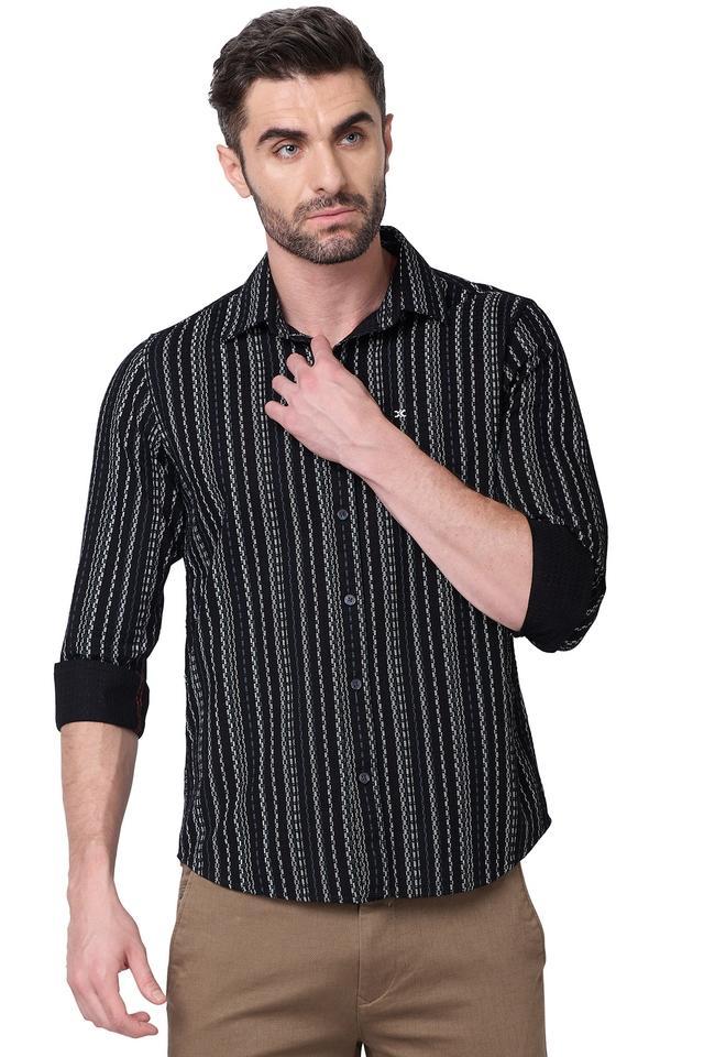 stripes polyester regular fit mens casual shirt