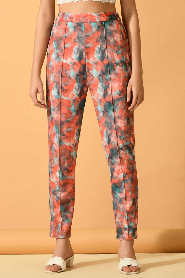 printed lycra slim fit womens trousers