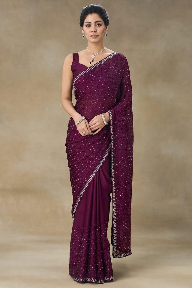 embellished beads and stones satin party wear womens saree