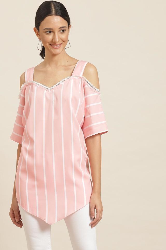 stripes crepe sweetheart neck womens tunic