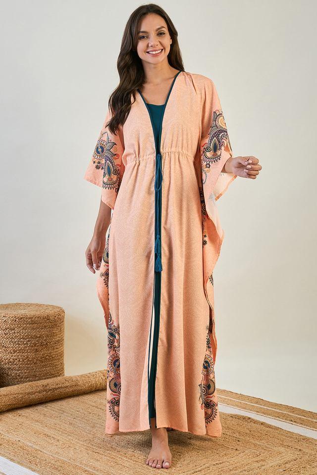 printed crepe v-neck womens kaftan