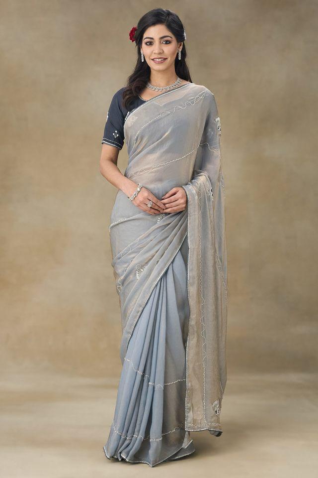 embellished beads and stones modal party wear womens saree