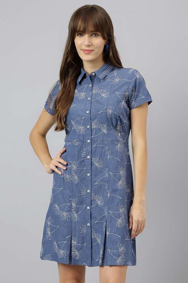 floral cotton blend collared womens mini dress