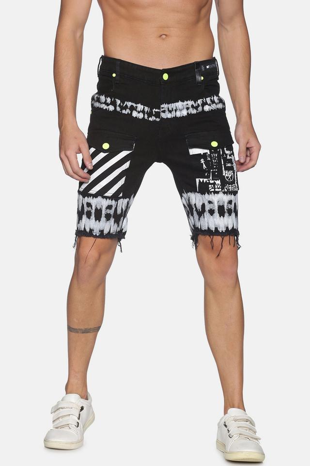 printed denim skinny fit mens shorts