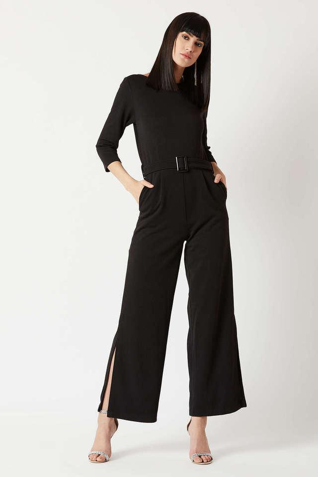 solid polyester slim fit womens jumpsuit