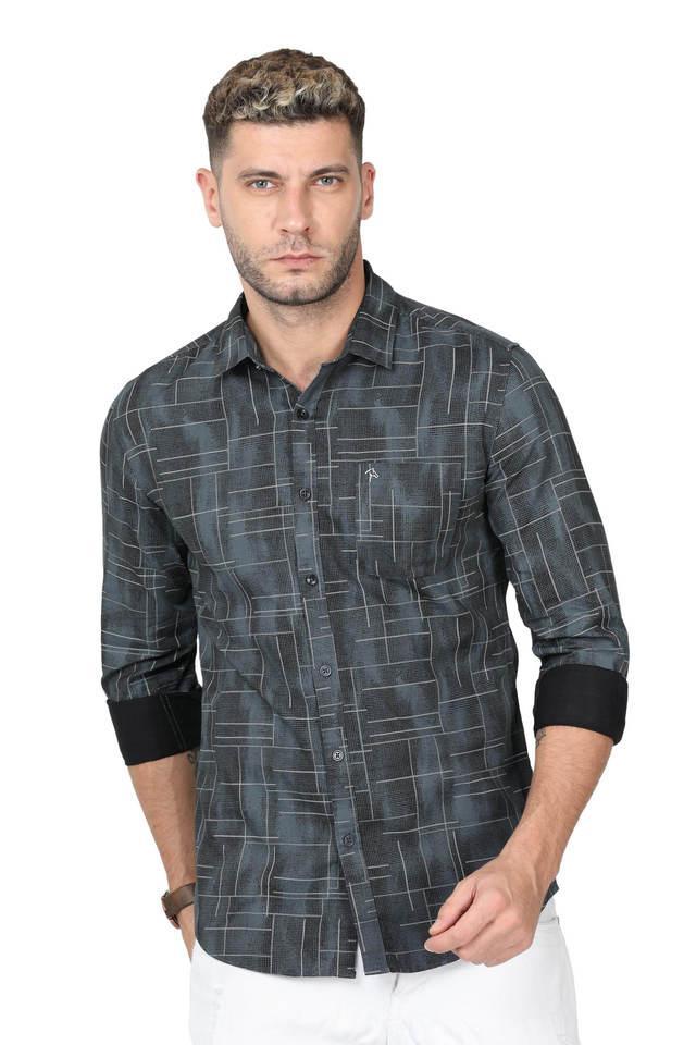 printed cotton slim fit mens casual shirt