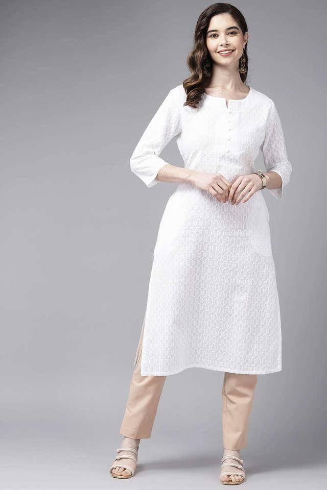 embellished cotton round neck womens casual wear kurti