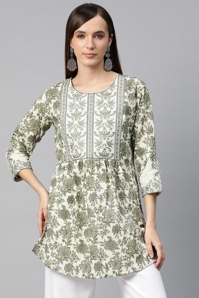 floral cotton round neck womens kurti