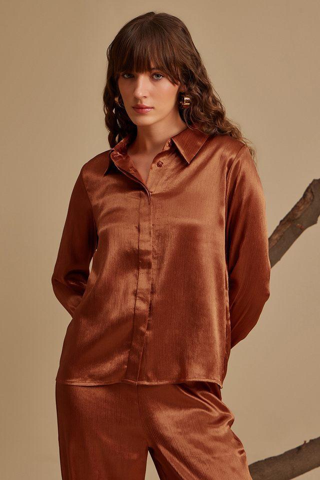 textured satin regular fit womens shirt