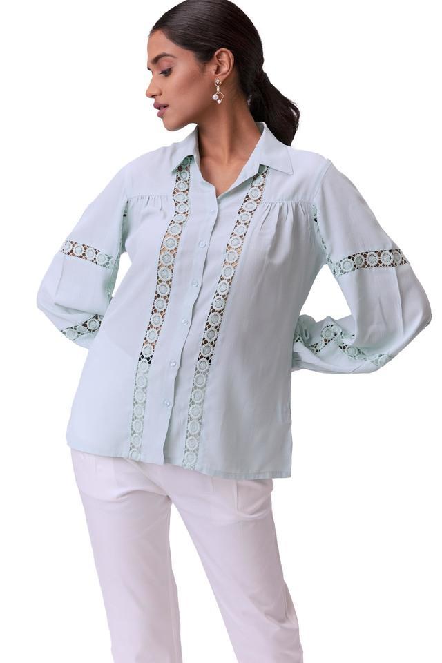 solid viscose collar neck womens shirt