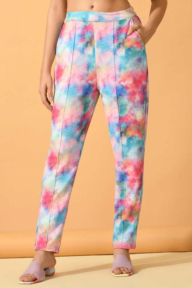 printed lycra slim fit womens trousers