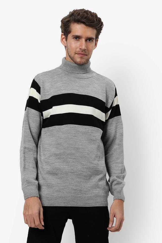 stripes wool high neck mens sweater