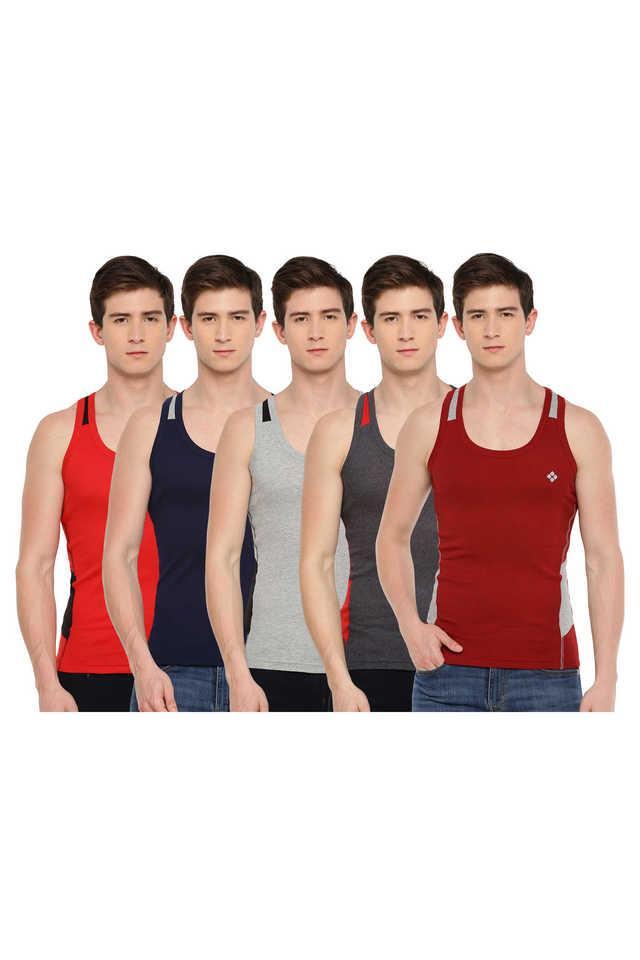 mens assorted pack of 5 cotton gym vest