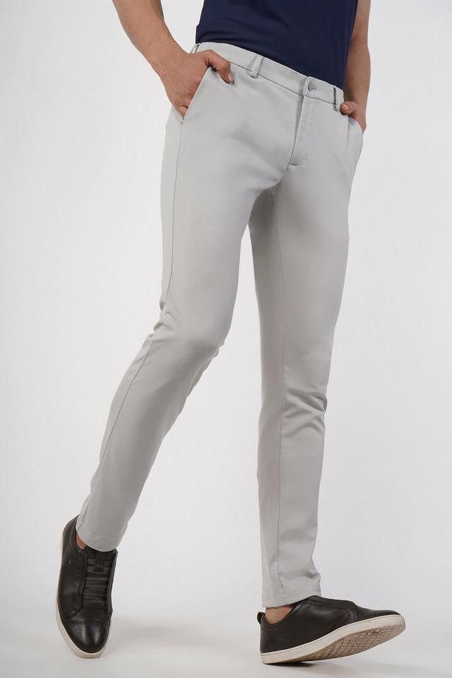 solid polyester super slim fit mens casual trousers