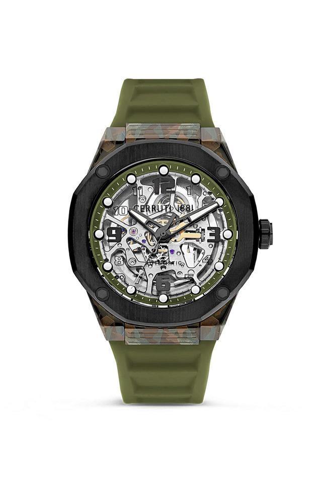 razzuolo 45.5 x 54 mm black _ green dial silicone analog watch for men