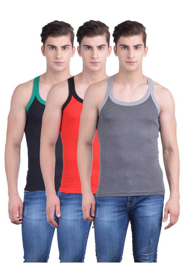 mens assorted pack of 3 cotton gym vest